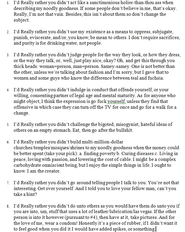 Top 10 Things You Should Know about the Flying Spaghetti Monster 2 8 Commandments (I'd really rather you didn'ts). Church of the Flying Spaghetti Monster