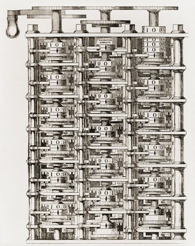 Small part of Babbage's mechanical calculating engine his Difference Engine an invention to which he dedicated his life.